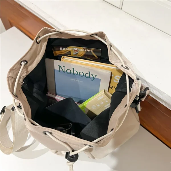 Women's Bucket Crossbody Bag - Lightweight Fabric Sling with Drawstring & Adjustable Strap for Shopping and Daily Use - Image 5
