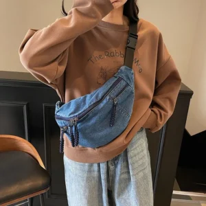 Washed denim single-shoulder bag for women chest bag summer new dumpling crossbody bag daily hobo bags large capacity handbags ﻿