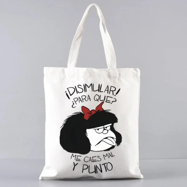 2 Pcs Mafalda Fashion Tote Cosmetic Organizer Ladies Canvas Shoulder Bag Eco-friendly Large Capacity Shopping Bag Wallet - Image 43