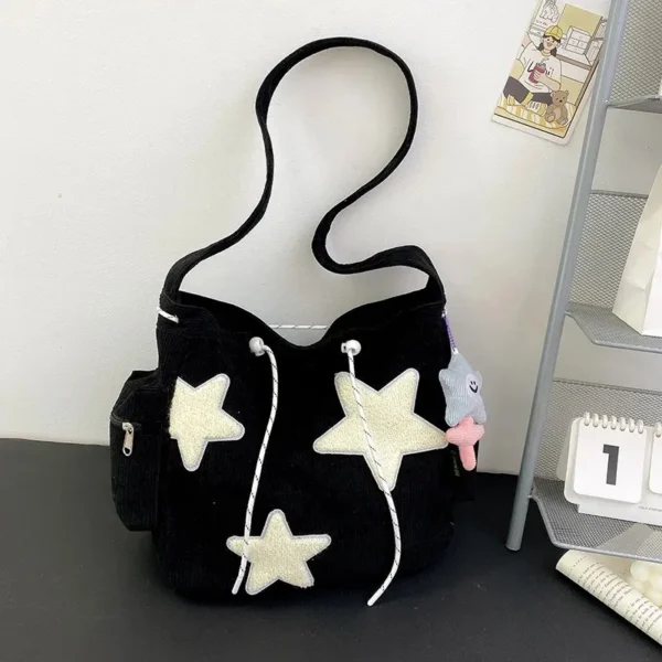 Women Star Pattern Corduroy Crossbody Bag Casual Tote Lady Simple Large Capacity Shoulder Bag Girl Travel School Bookbag Handbag - Image 5