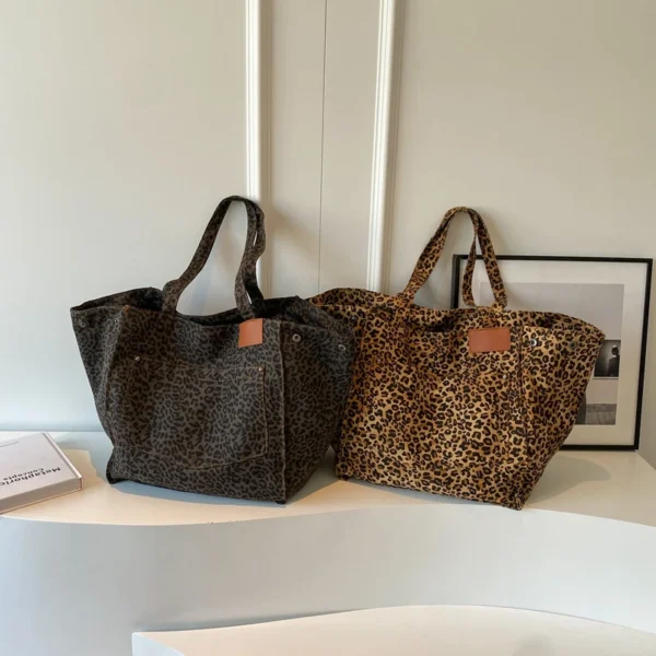 Leopard Pattern Tote Bag Vintage Canvas Shoulder Bag Fashion Big Capacity Handbag For School Work Shopping - Image 27
