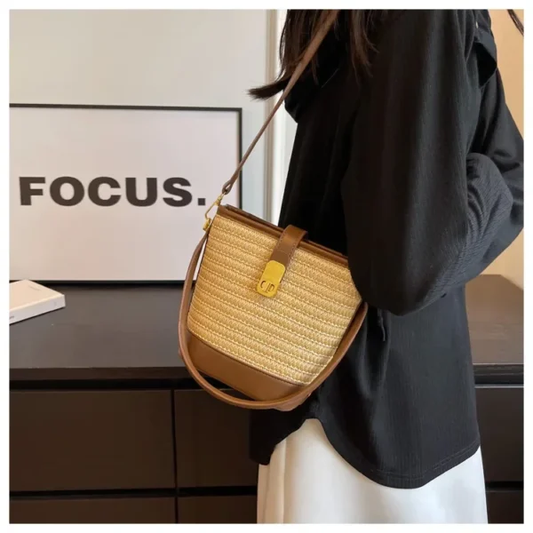 Fashionable Woven Straw Handbag Women's Crossbody Bucket Bag Soft Zipper Closure Versatile Shoulder Bag Popular Hot Sale Of The - Image 20