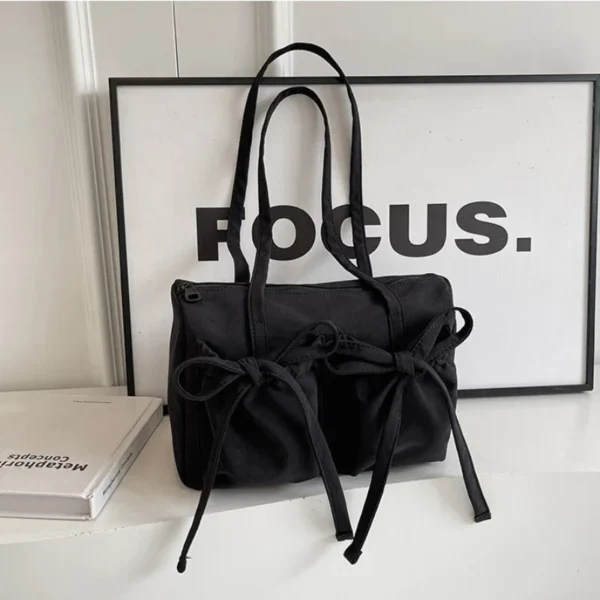 2025 New Korean Bow Nylon Shoulder Bag Fashionable and Sweet Design Tote Bag Folded Large Capacity Commuter Women's Handbag - Image 7
