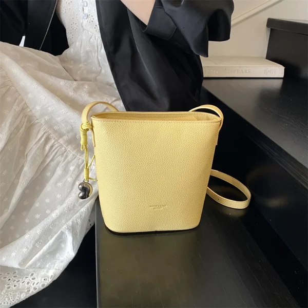 Lychee Pattern Mini Shoulder Bucket Bags For Women Pure Color PU Leather Cross Body Bag With Pendant 2025 Summer Latest Handbags - Image 17