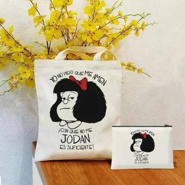 2 Pcs Mafalda Fashion Tote Cosmetic Organizer Ladies Canvas Shoulder Bag Eco-friendly Large Capacity Shopping Bag Wallet - Image 27