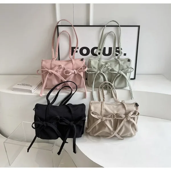 2025 New Korean Bow Nylon Shoulder Bag Fashionable and Sweet Design Tote Bag Folded Large Capacity Commuter Women's Handbag - Image 23