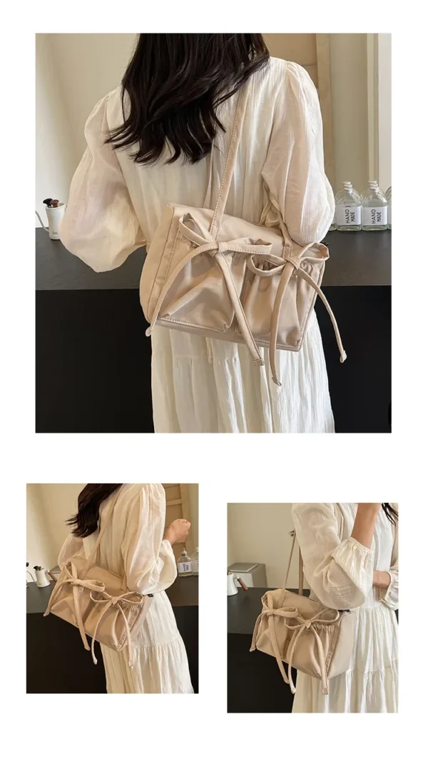 2025 New Korean Bow Nylon Shoulder Bag Fashionable and Sweet Design Tote Bag Folded Large Capacity Commuter Women's Handbag - Image 21