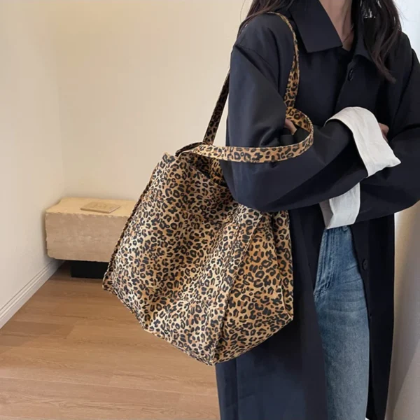 Leopard Pattern Tote Bag Vintage Canvas Shoulder Bag Fashion Big Capacity Handbag For School Work Shopping - Image 26