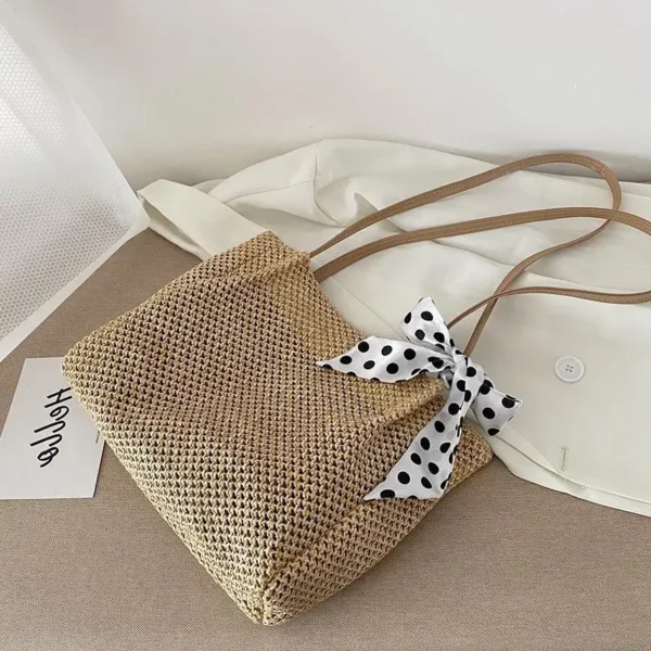 Straw Woven Large Capacity Fashionable Scarf Handbag Spring New Versatile Ins Single Shoulder Armpit Bag Tote Bag Bucket Bag - Image 8