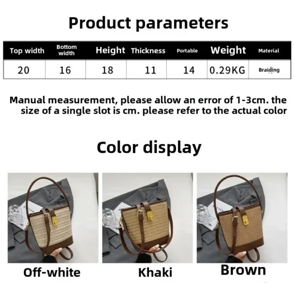 Fashionable Woven Straw Handbag Women's Crossbody Bucket Bag Soft Zipper Closure Versatile Shoulder Bag Popular Hot Sale Of The - Image 9