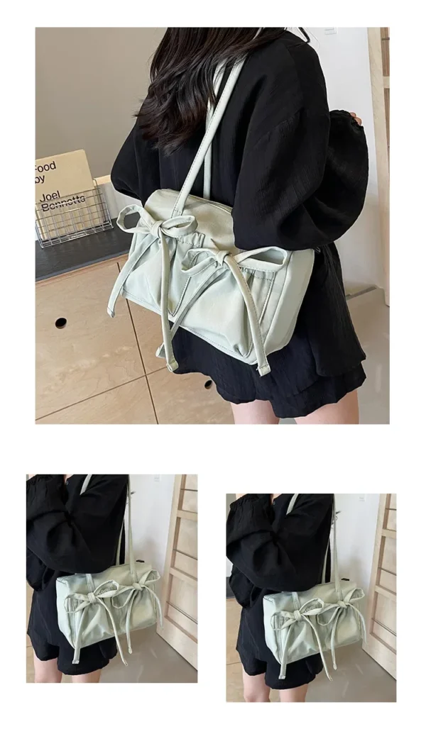 2025 New Korean Bow Nylon Shoulder Bag Fashionable and Sweet Design Tote Bag Folded Large Capacity Commuter Women's Handbag - Image 20