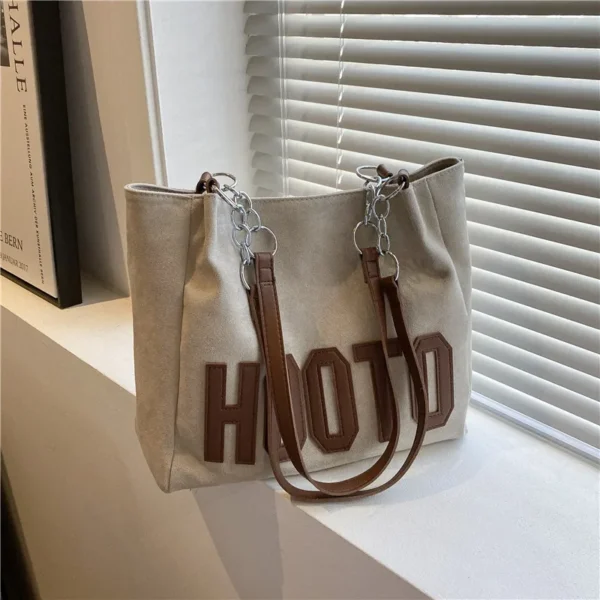 Stylish Tote Bag, Nubuck Pu Letter HOOTO Design for Women Handbag Shoulder Bag, Large Capacity Nylon leisure Travel Shopping Bag - Image 4