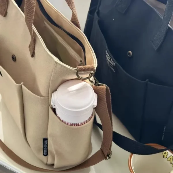 Urban Minimalist Female Student Large Capacity Commuting Horizontal Canvas Single Shoulder Diagonal Cross Portable Tote Bag 2024 - Image 5