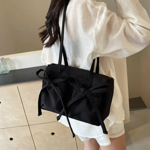 2025 New Korean Bow Nylon Shoulder Bag Fashionable and Sweet Design Tote Bag Folded Large Capacity Commuter Women's Handbag - Image 3