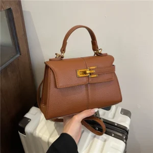 Trapezoidal Crossbody Bag, Niche Designer Soft Shoulder Bag,Fashionable Commuting Versatile Messenger Bag,Lady Buckle Handbag
