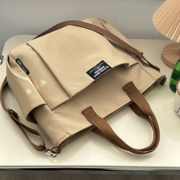 Urban Minimalist Female Student Large Capacity Commuting Horizontal Canvas Single Shoulder Diagonal Cross Portable Tote Bag 2024 - Image 3