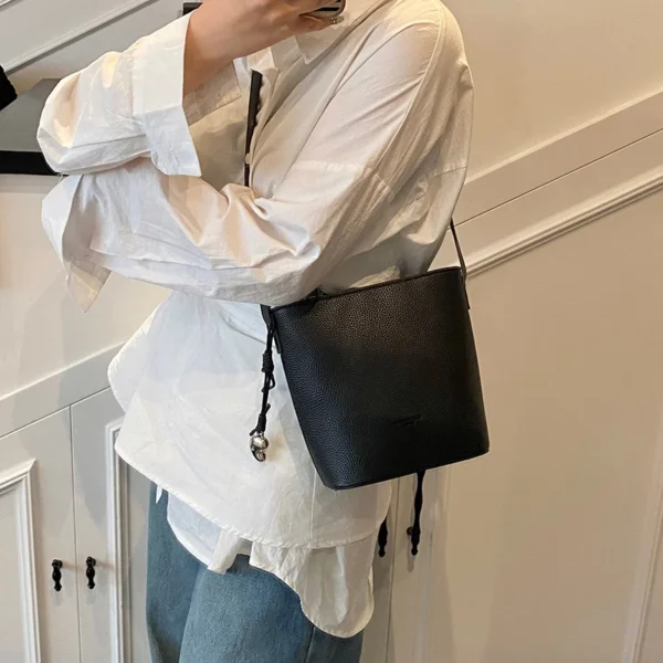 Lychee Pattern Mini Shoulder Bucket Bags For Women Pure Color PU Leather Cross Body Bag With Pendant 2025 Summer Latest Handbags - Image 4
