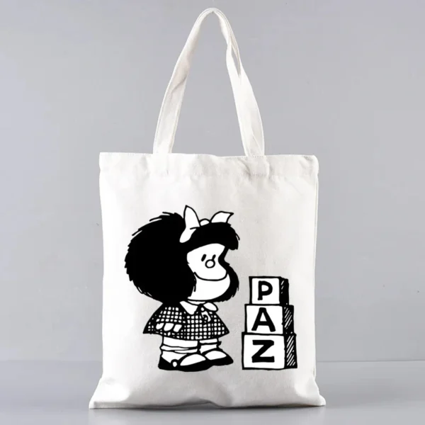 2 Pcs Mafalda Fashion Tote Cosmetic Organizer Ladies Canvas Shoulder Bag Eco-friendly Large Capacity Shopping Bag Wallet - Image 44