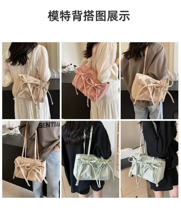 2025 New Korean Bow Nylon Shoulder Bag Fashionable and Sweet Design Tote Bag Folded Large Capacity Commuter Women's Handbag - Image 18