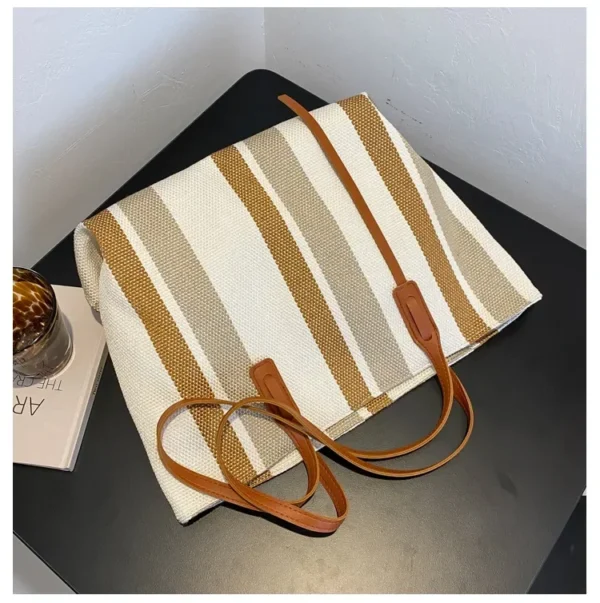 Raffia Summer Bags for Woman 2024 Stripe Designer Shoulder Crossbody Shopper Storage Bag Women Casual Canvas Handbag Tote Bag - Image 26