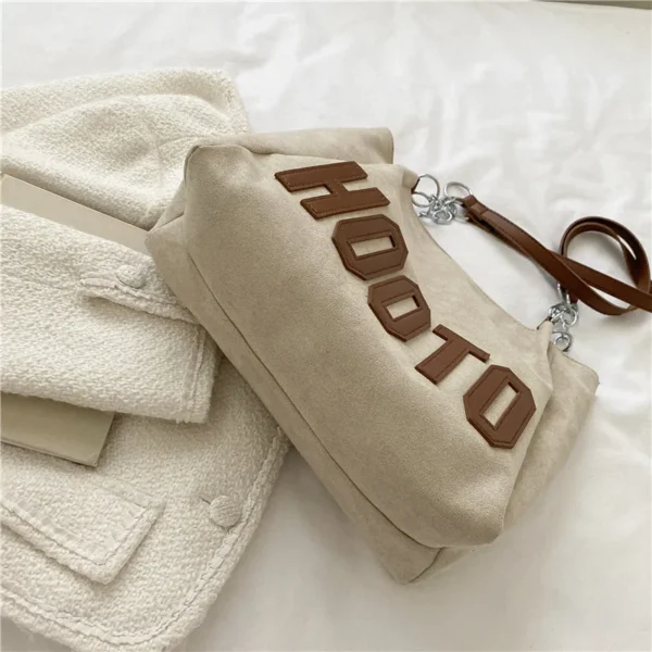 Stylish Tote Bag, Nubuck Pu Letter HOOTO Design for Women Handbag Shoulder Bag, Large Capacity Nylon leisure Travel Shopping Bag - Image 5