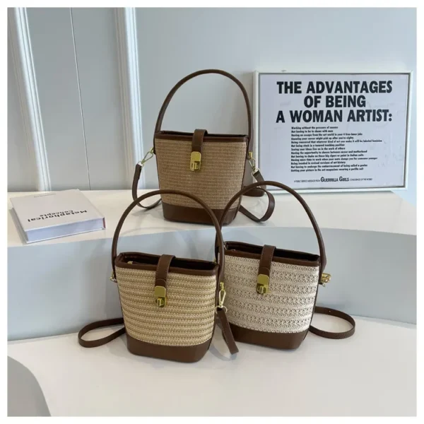Fashionable Woven Straw Handbag Women's Crossbody Bucket Bag Soft Zipper Closure Versatile Shoulder Bag Popular Hot Sale Of The - Image 13