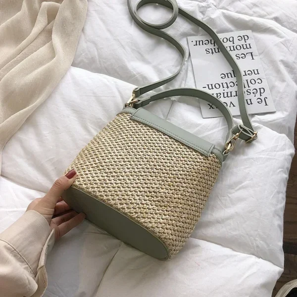 2025 New Fashion Trend Korean Version Versatile Fashion Handheld Crossbody Bucket Bag Beach Vacation Woven Women's Bag - Image 15