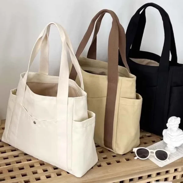 Large Capacity Canvas Tote Bags for Work Commuting Carrying Bag College Style Student Outfit Book Shoulder Bag - Image 2