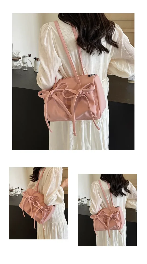 2025 New Korean Bow Nylon Shoulder Bag Fashionable and Sweet Design Tote Bag Folded Large Capacity Commuter Women's Handbag - Image 22