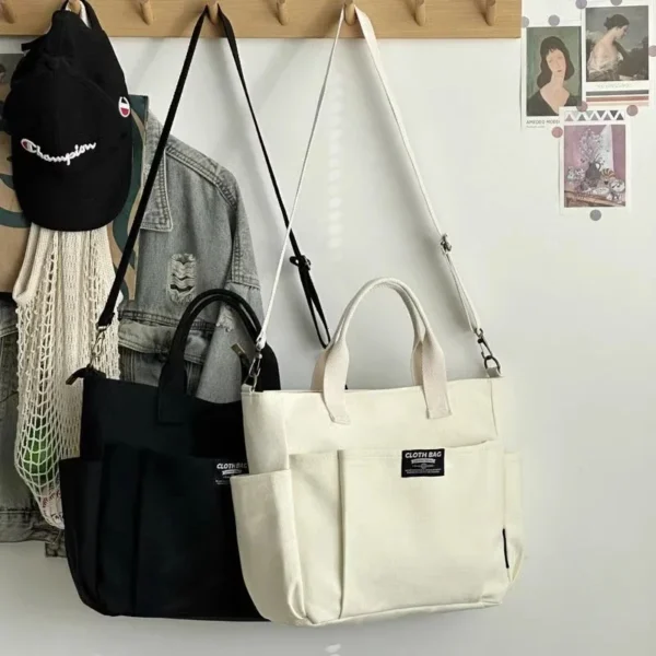 Urban Minimalist Female Student Large Capacity Commuting Horizontal Canvas Single Shoulder Diagonal Cross Portable Tote Bag 2024 - Image 22