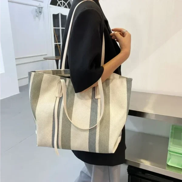 Raffia Summer Bags for Woman 2024 Stripe Designer Shoulder Crossbody Shopper Storage Bag Women Casual Canvas Handbag Tote Bag - Image 3