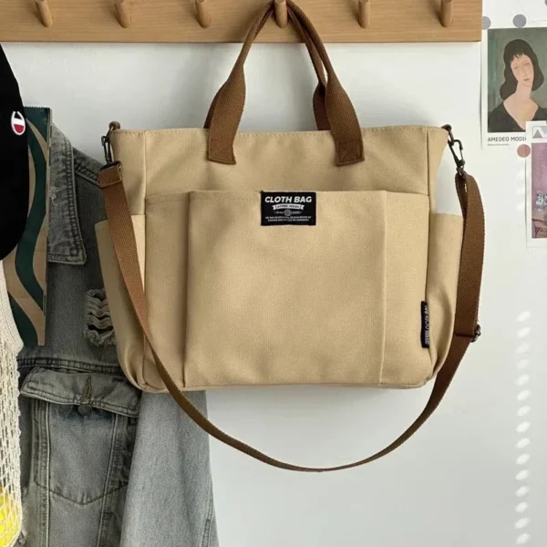Urban Minimalist Female Student Large Capacity Commuting Horizontal Canvas Single Shoulder Diagonal Cross Portable Tote Bag 2024 - Image 16